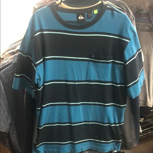 Quiksilver Blue Short Sleeve Tee Vibrant Stripes - Picture 1 of 8